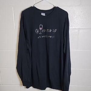 Jerzees Black Long Sleeve Tee Shirt Cotton Blend Casual Wine Me Up Bling